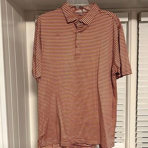 PETER MILLAR MEN’s PURPLE AND ORANGE SHORT SLEEVE POLO COLLARED SHIRT